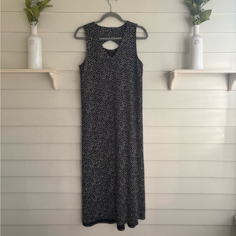J. Jill Wearever Collection Navy Blue Polka Dot Midi Dress Women’s Size S NWT